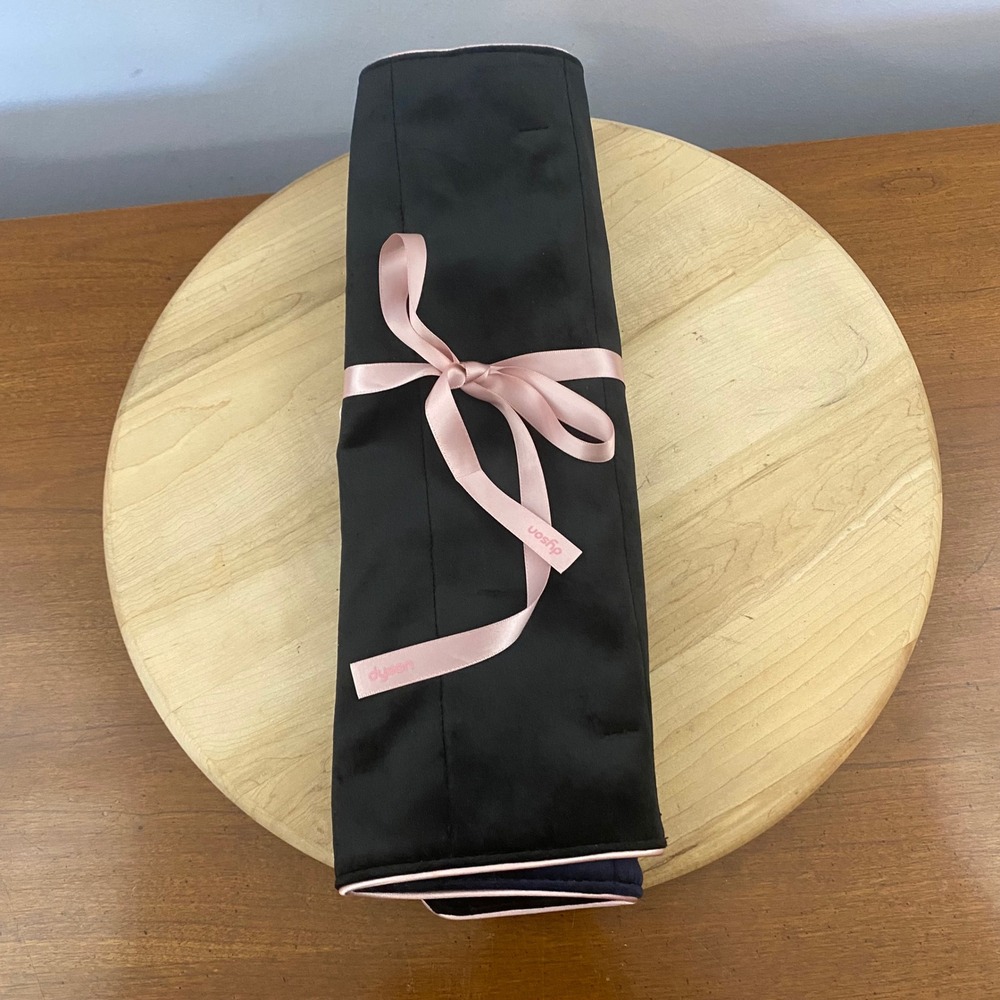 Dyson Airwrap Travel Pouch Bag Black Velvet Pink Ribbon Roll Up Mat
